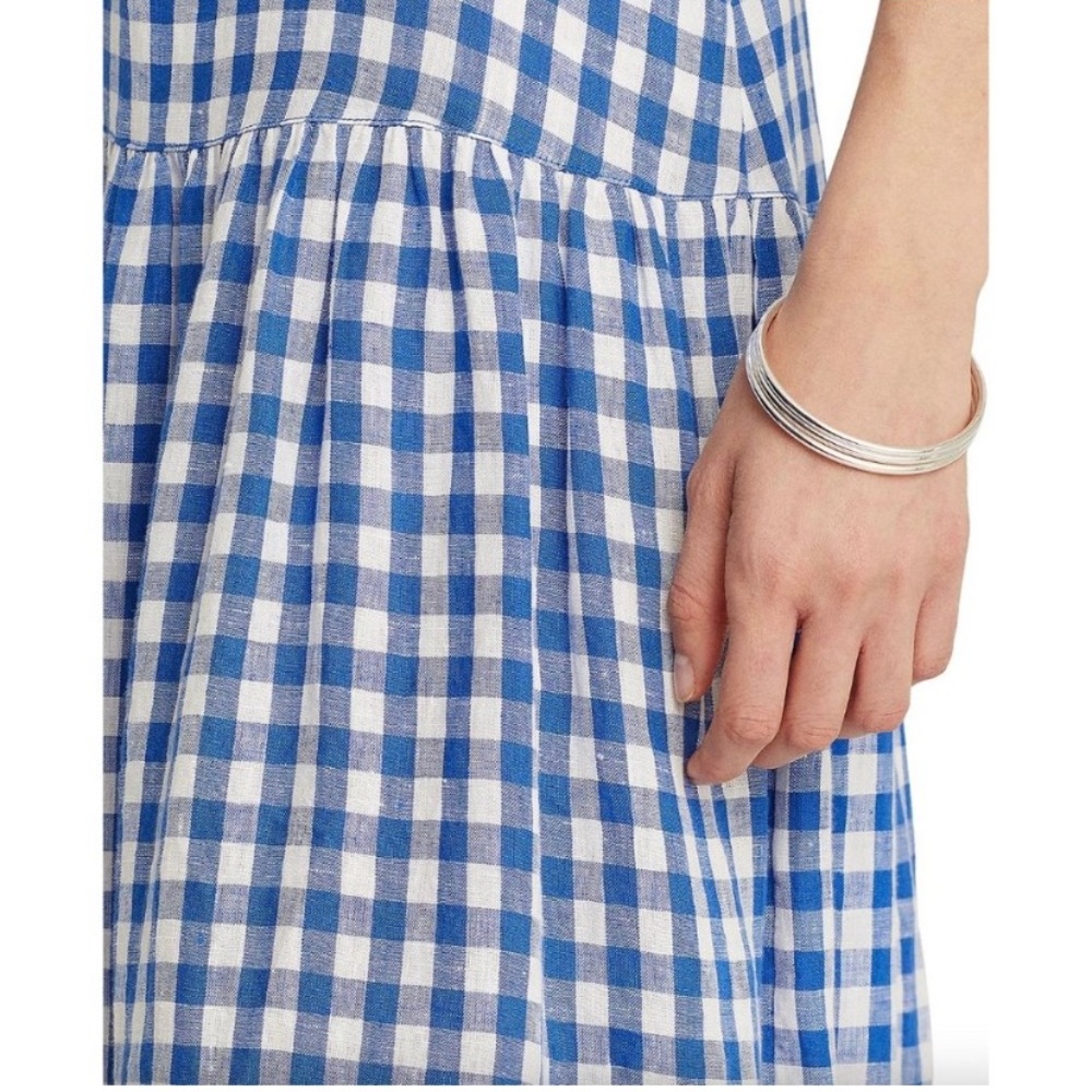 Ralph Lauren Gingham Plaid Tiered Linen Maxi Skirt Womens Blue White Linen - Picture 7 of 8